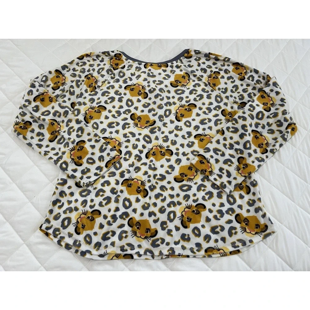 Disney Simba Pajama Set Girls Sz L Leopard Print Lion King Sleepwear Cozy Lounge